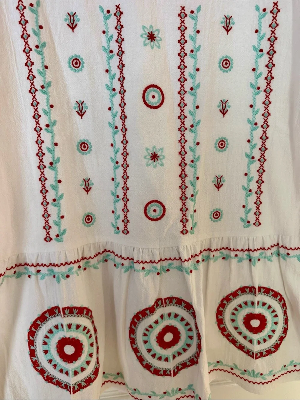 Tyler Boe White Mini Dress with Red & Aqua Embroidery - Picture 3 of 4
